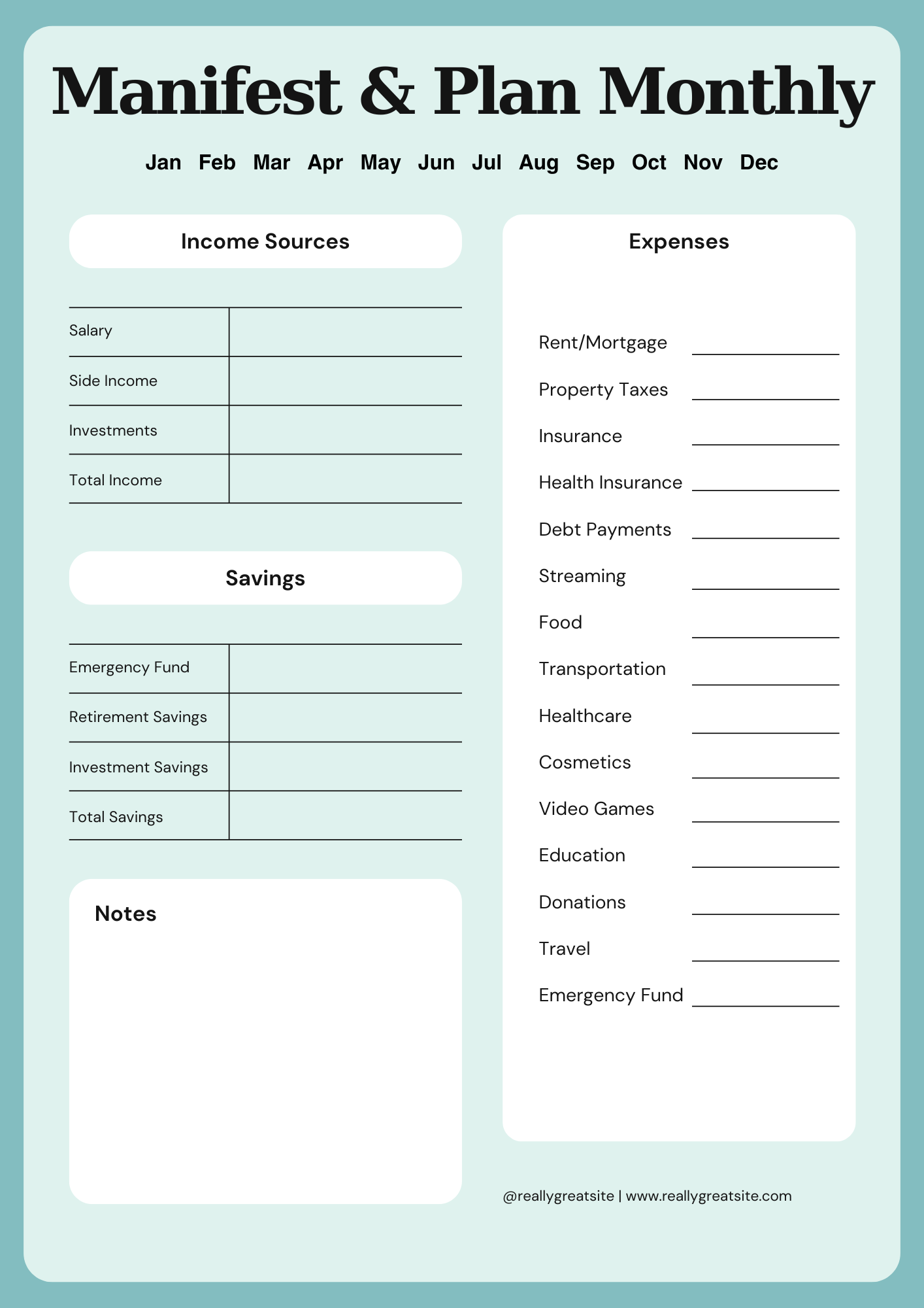 Manifest & Plan Monthly